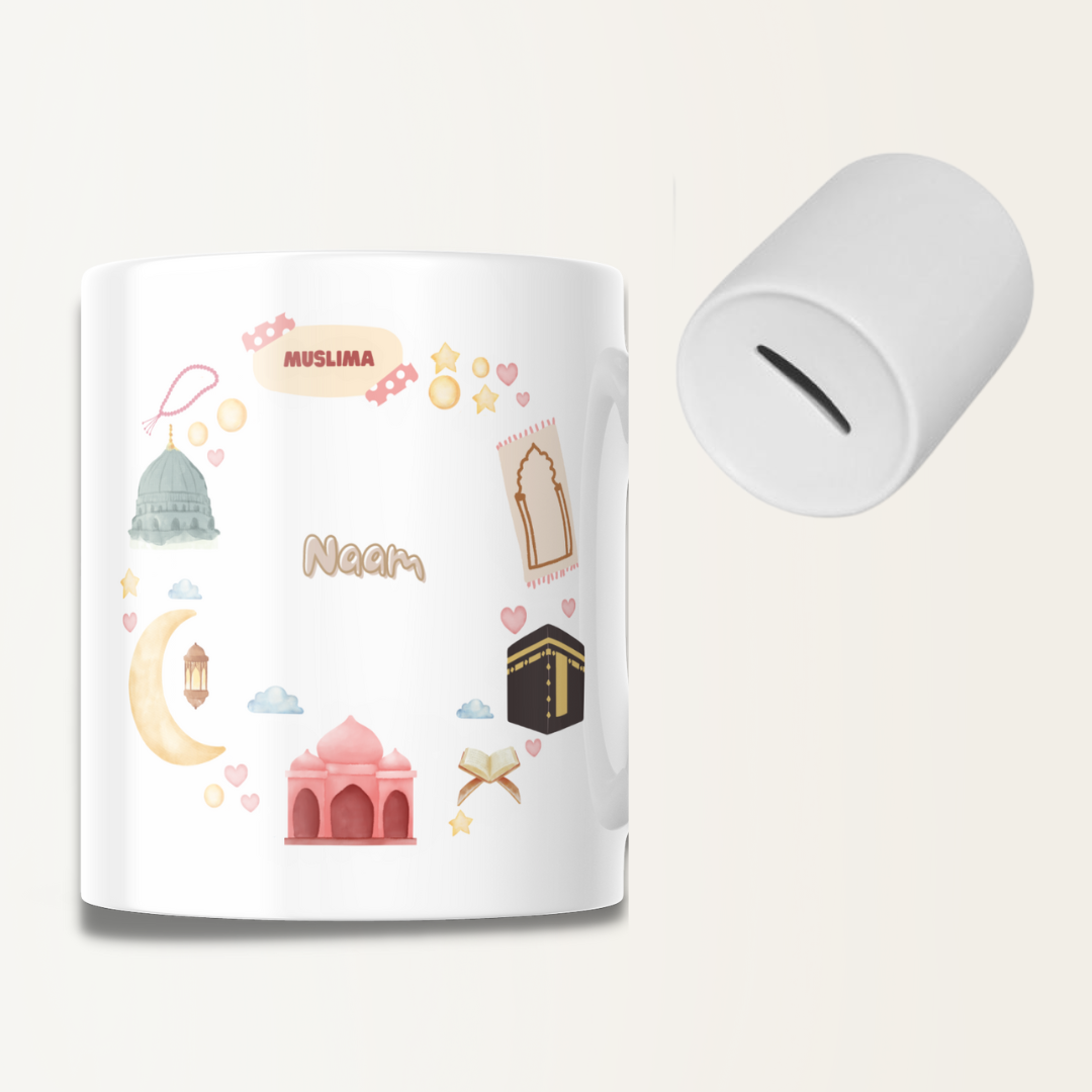 Islamitische spaarpot met naam - Roze