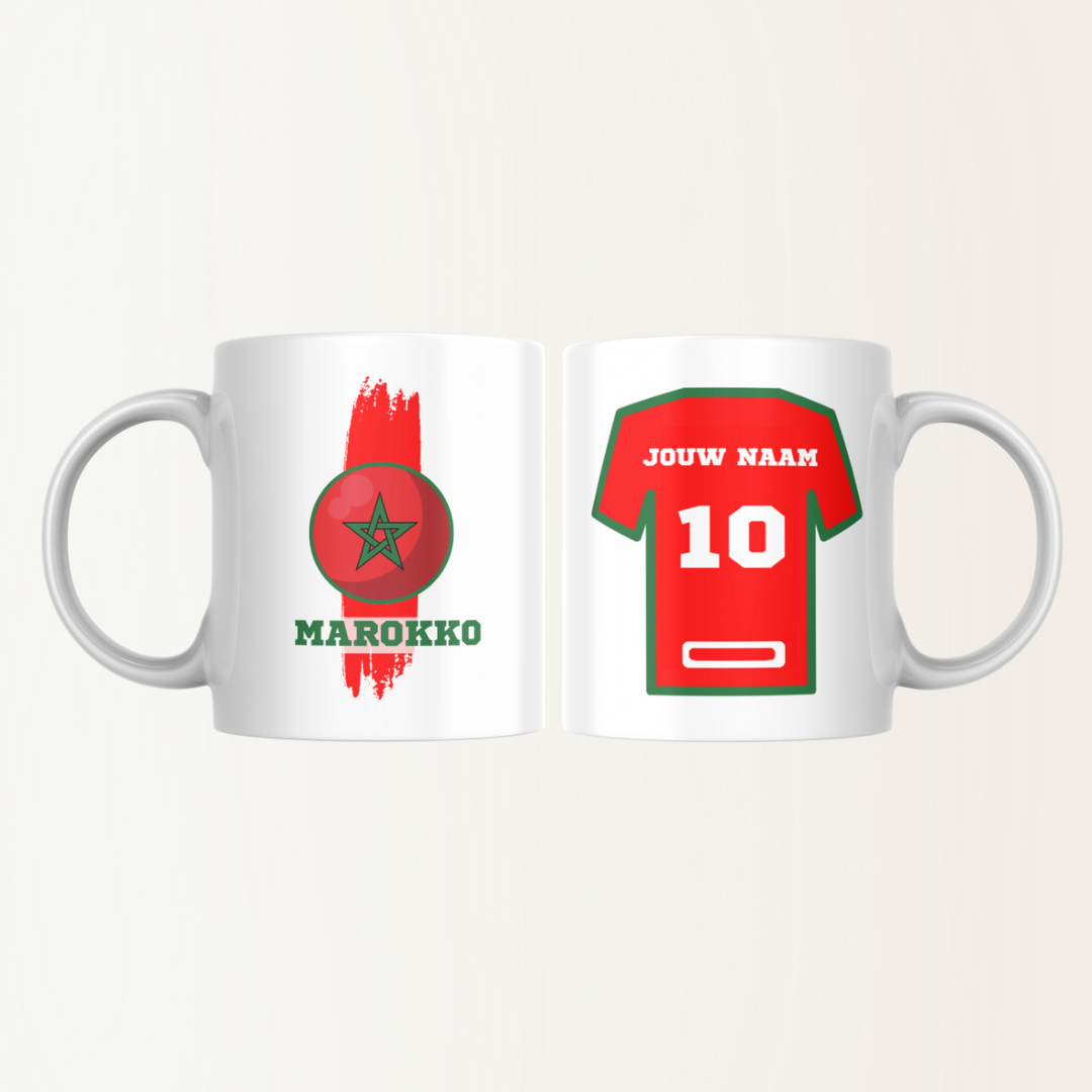 Mok met naam - Marokko - Voetbalshirt - Rugnummer 10 - Afrika Cup 2025