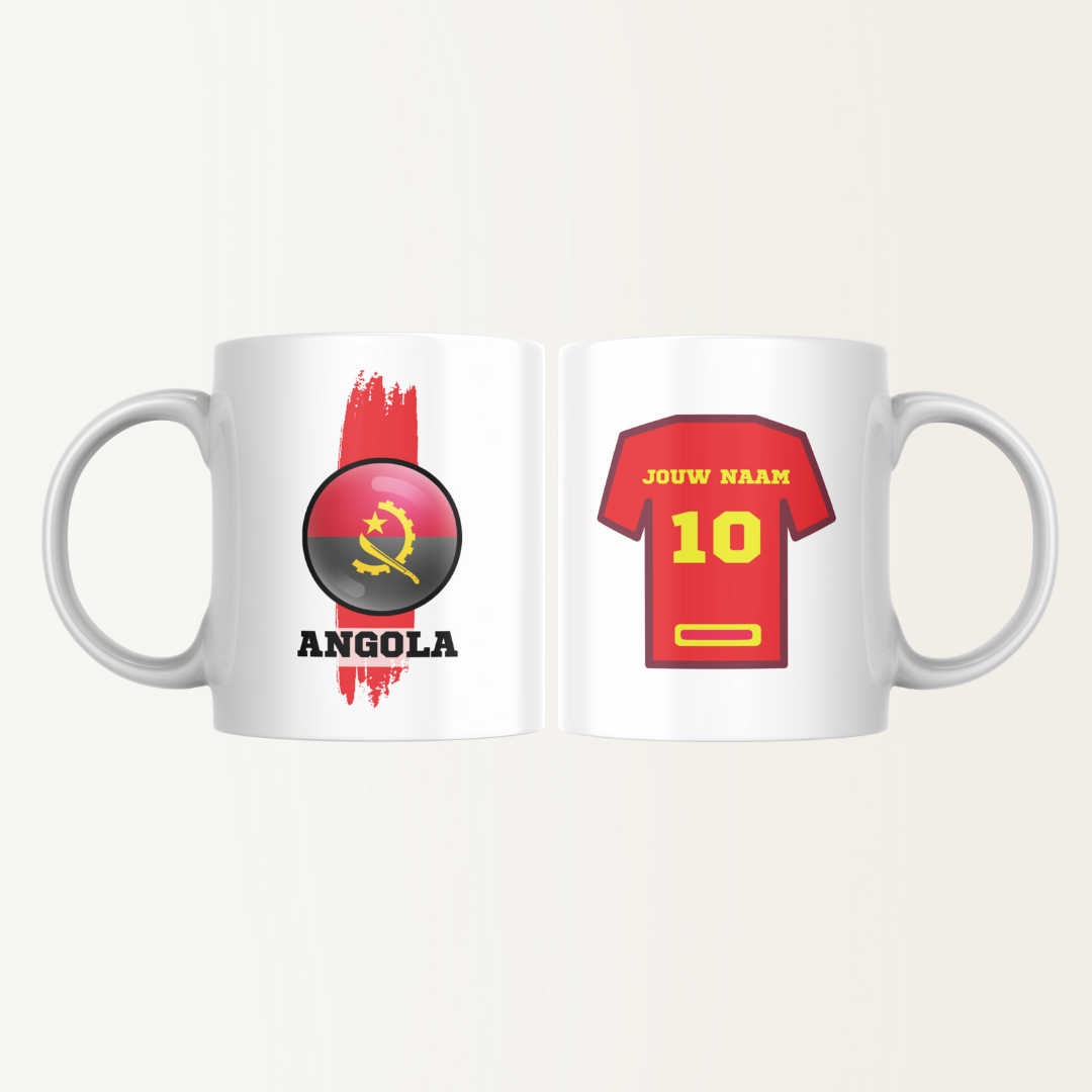 Mok met naam - Angola - Voetbalshirt - Rugnummer 10 - Afrika Cup 2025