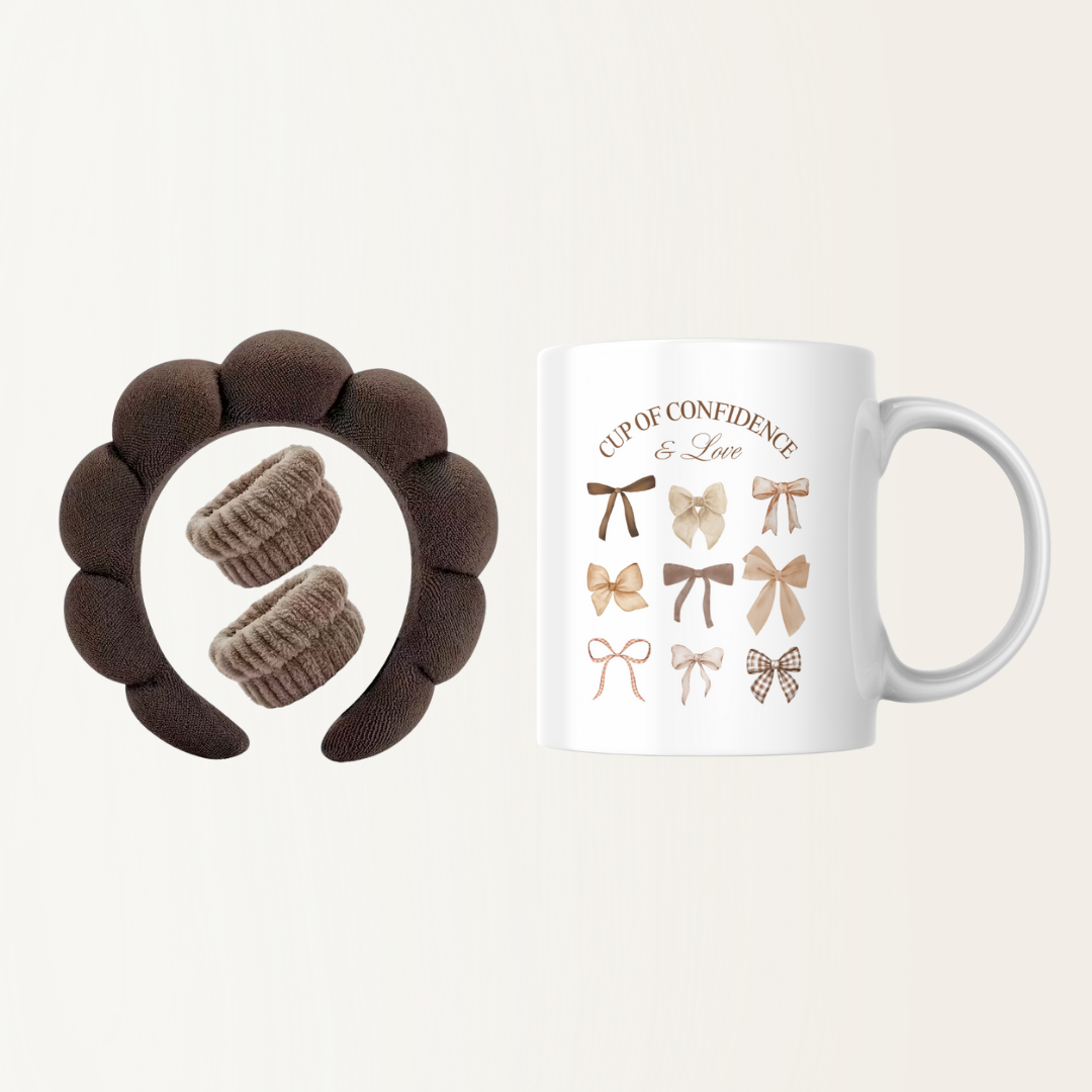Set - Mok met fluffy haarband en polsbandjes - Cup of confidence - Skincare