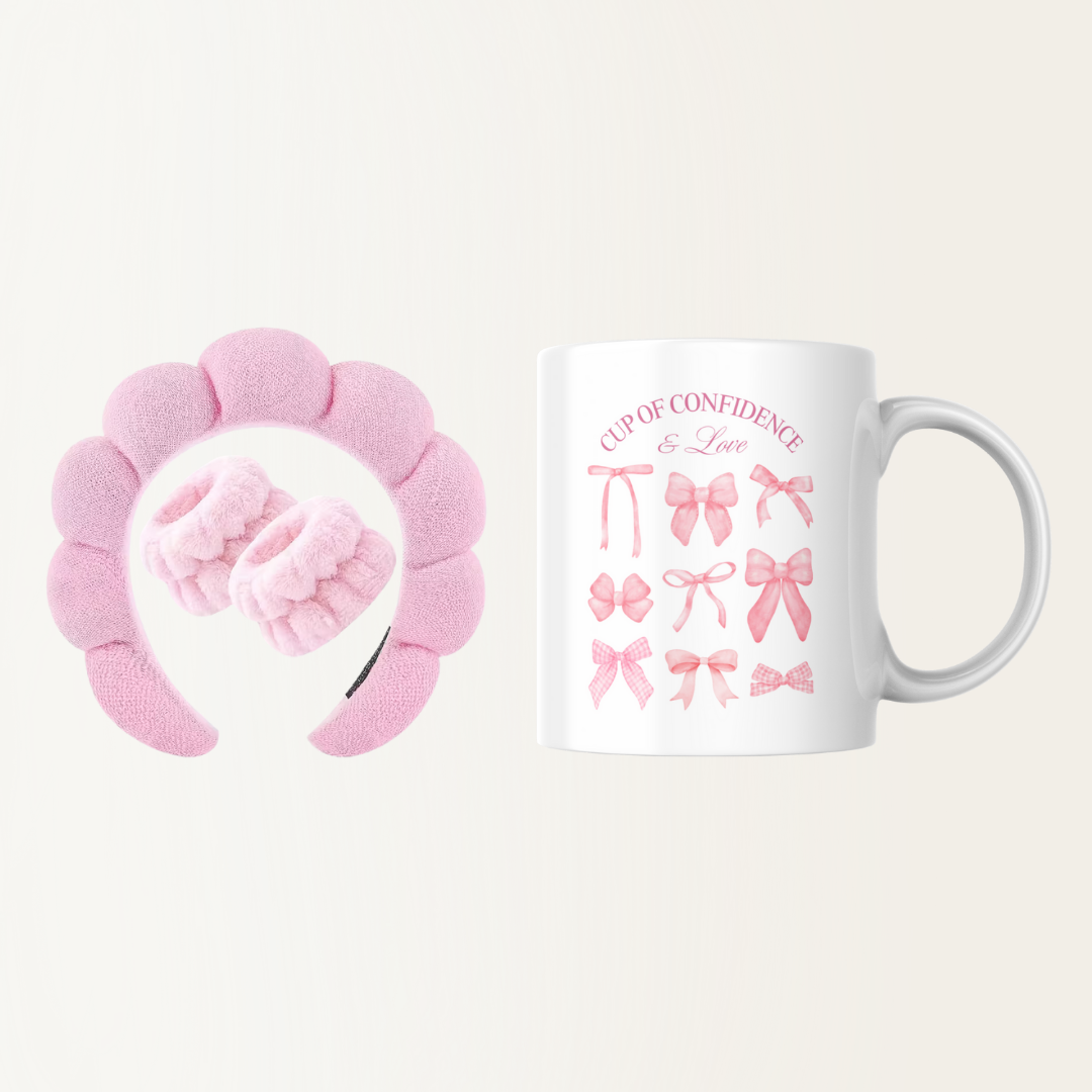 Set - Mok met fluffy haarband en polsbandjes - Cup of confidence - Skincare