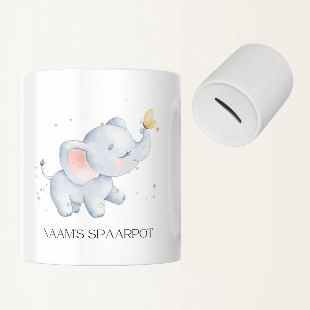 Spaarpot met naam - Olifant - Geboorte - Baby
