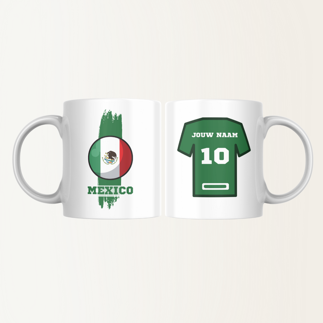 Mok met naam - Mexico - Voetbalshirt - Rugnummer 10