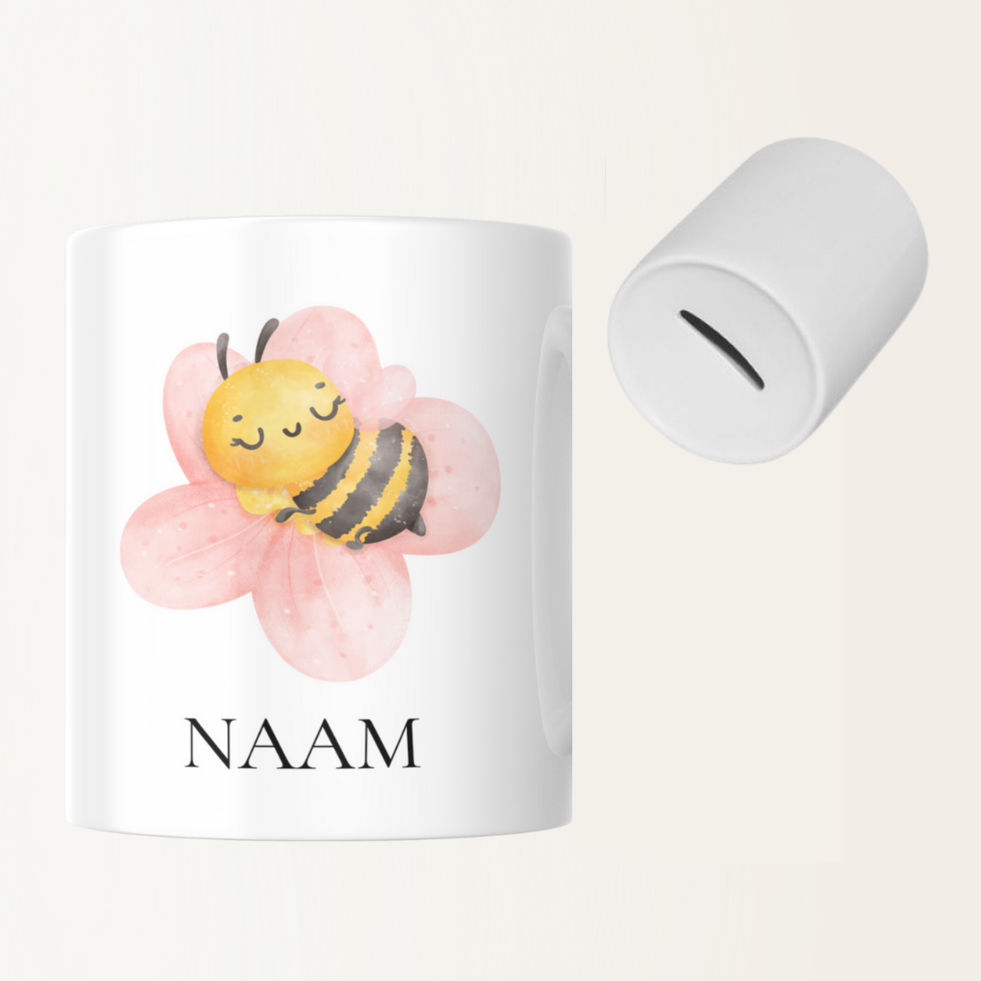 Spaarpot met naam - Bij - Bloem - Geboorte - Baby