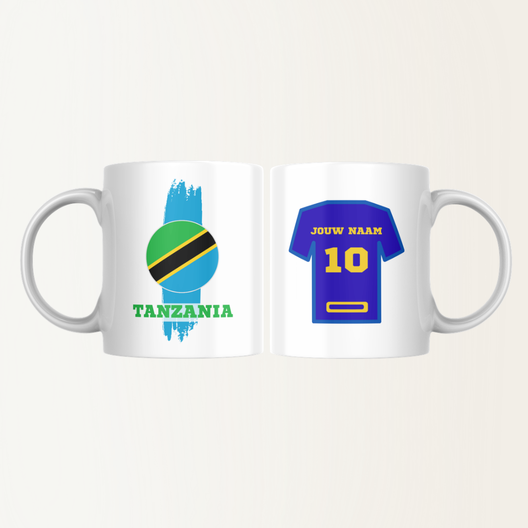 Mok met naam - Tanzania - Voetbalshirt - Rugnummer - Afrika Cup 2025