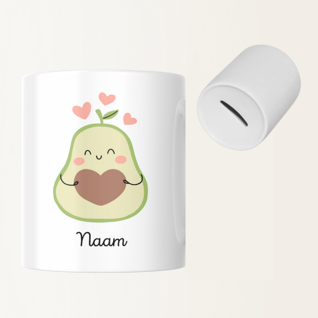 Spaarpot met naam - Avocado - Hartjes