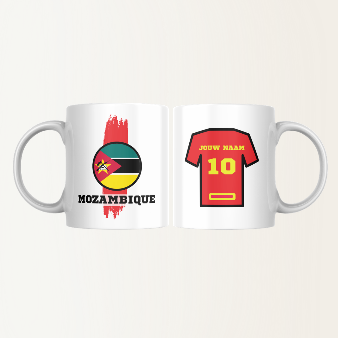 Mok met naam - Mozambique- Voetbalshirt - Rugnummer - Afrika Cup 2025