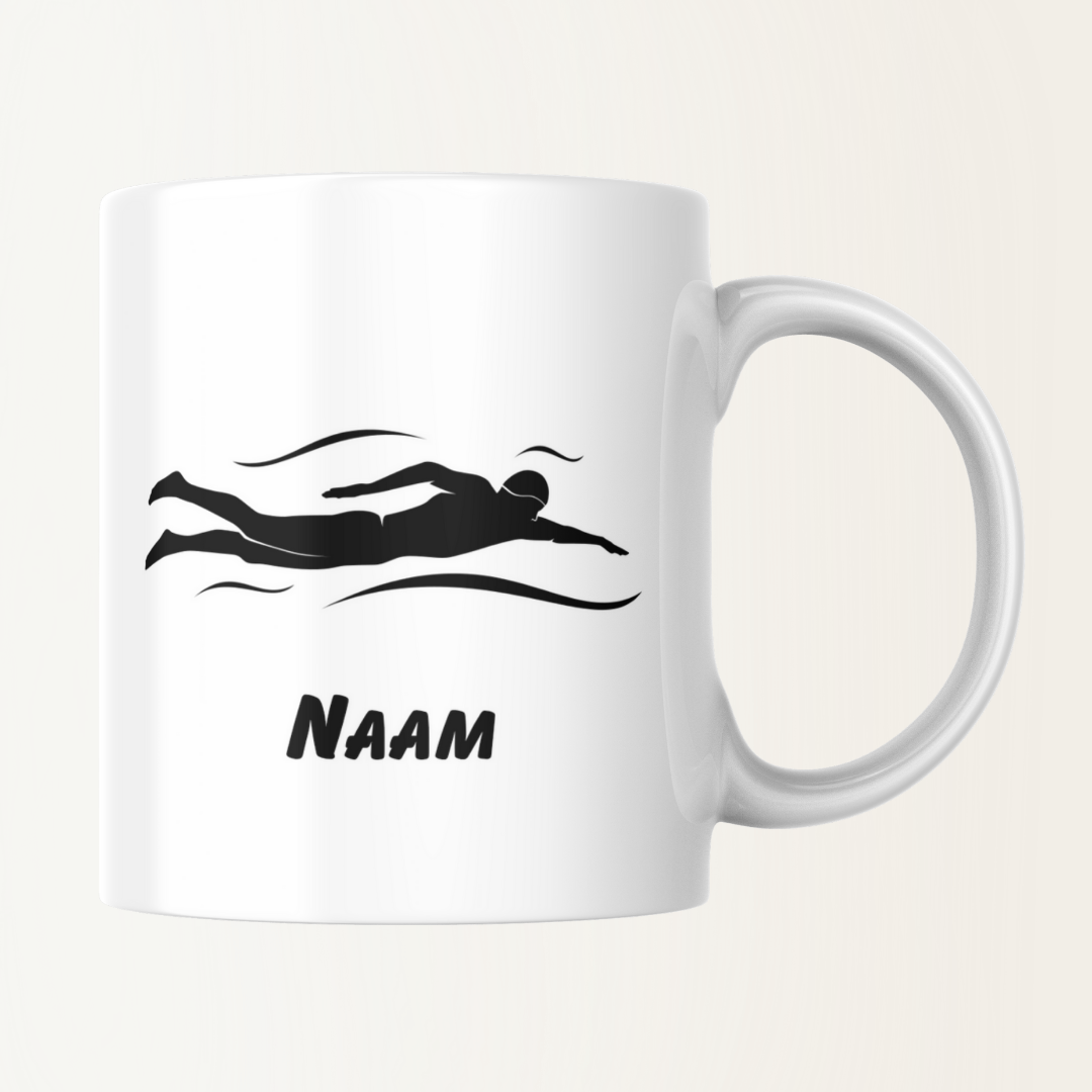 Mok met naam - Man zwemt - Zwemmen