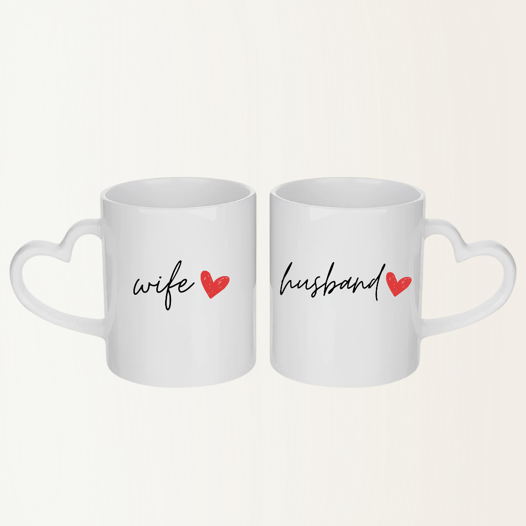 Mok set van 2 - Wife ♡ - Husband ♡ - Mok met hartjes oor - Huwelijk