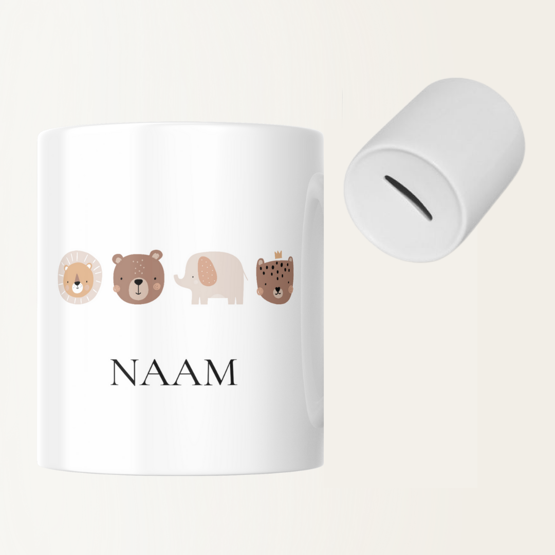 Spaarpot met naam - Baby - Geboorte - Dieren