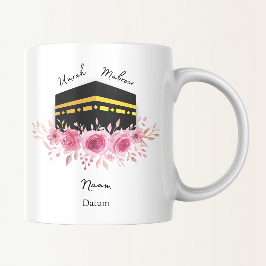 Mok met naam - Umrah Mabroor - Kabaa met bloem