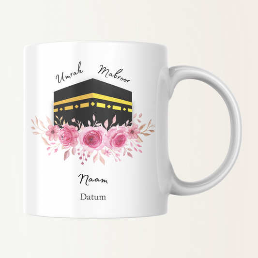 Mok met naam - Umrah Mabroor - Kabaa met bloem