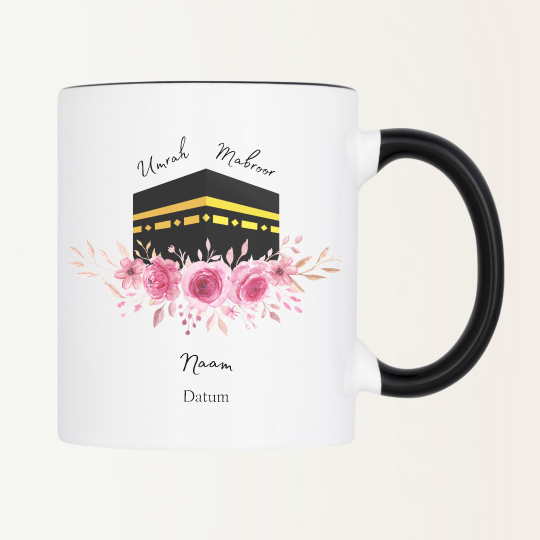 Mok met naam - Umrah Mabroor - Kabaa met bloem