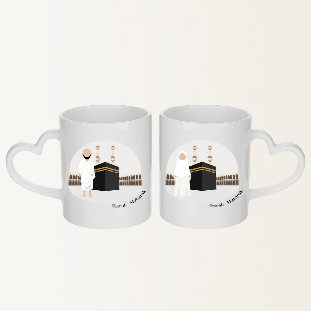 Mok set van 2 - Umrah Mubarak - Mok met hartjes oor