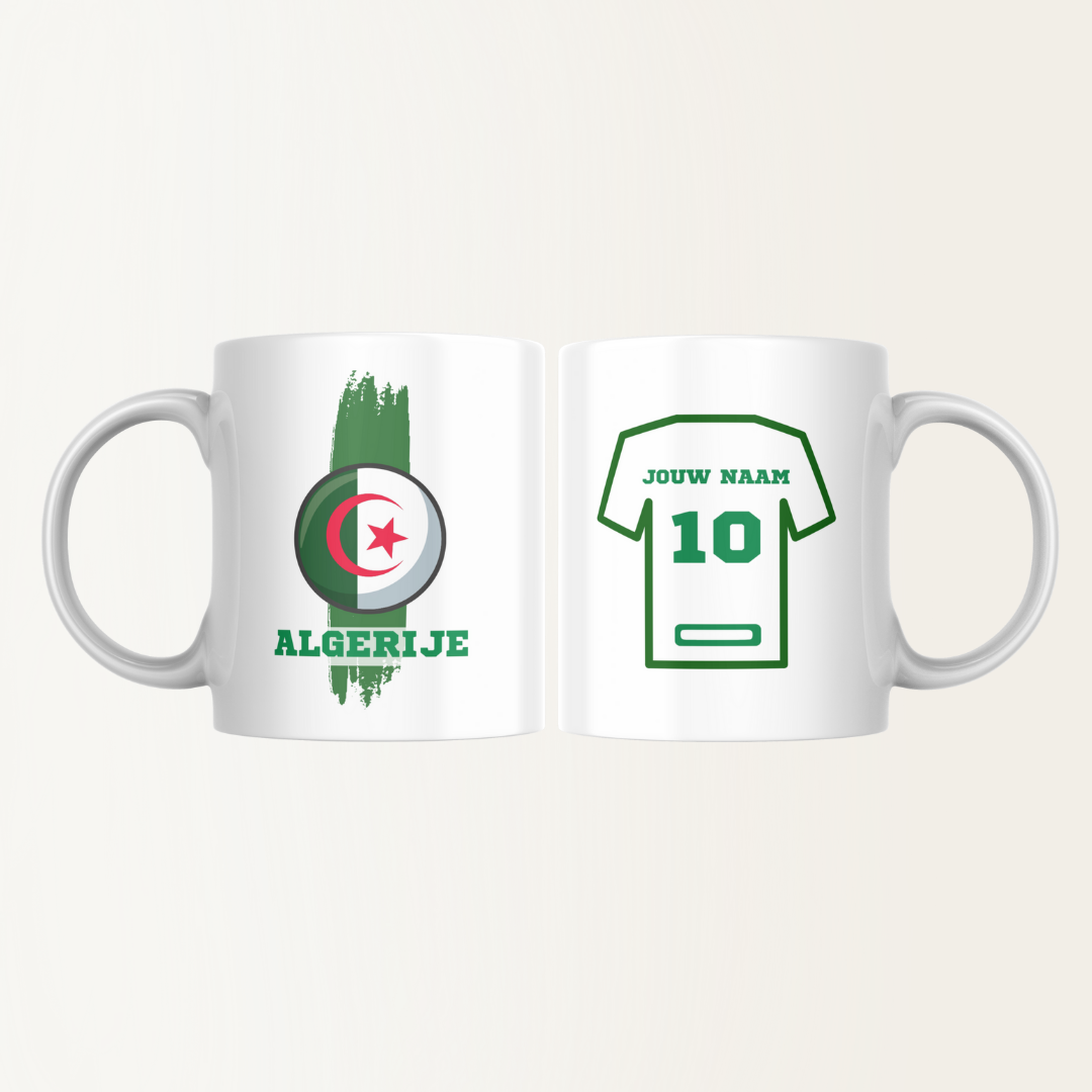 Mok met naam - Algerije - Voetbalshirt - Rugnummer 10 - Afrika Cup 2025