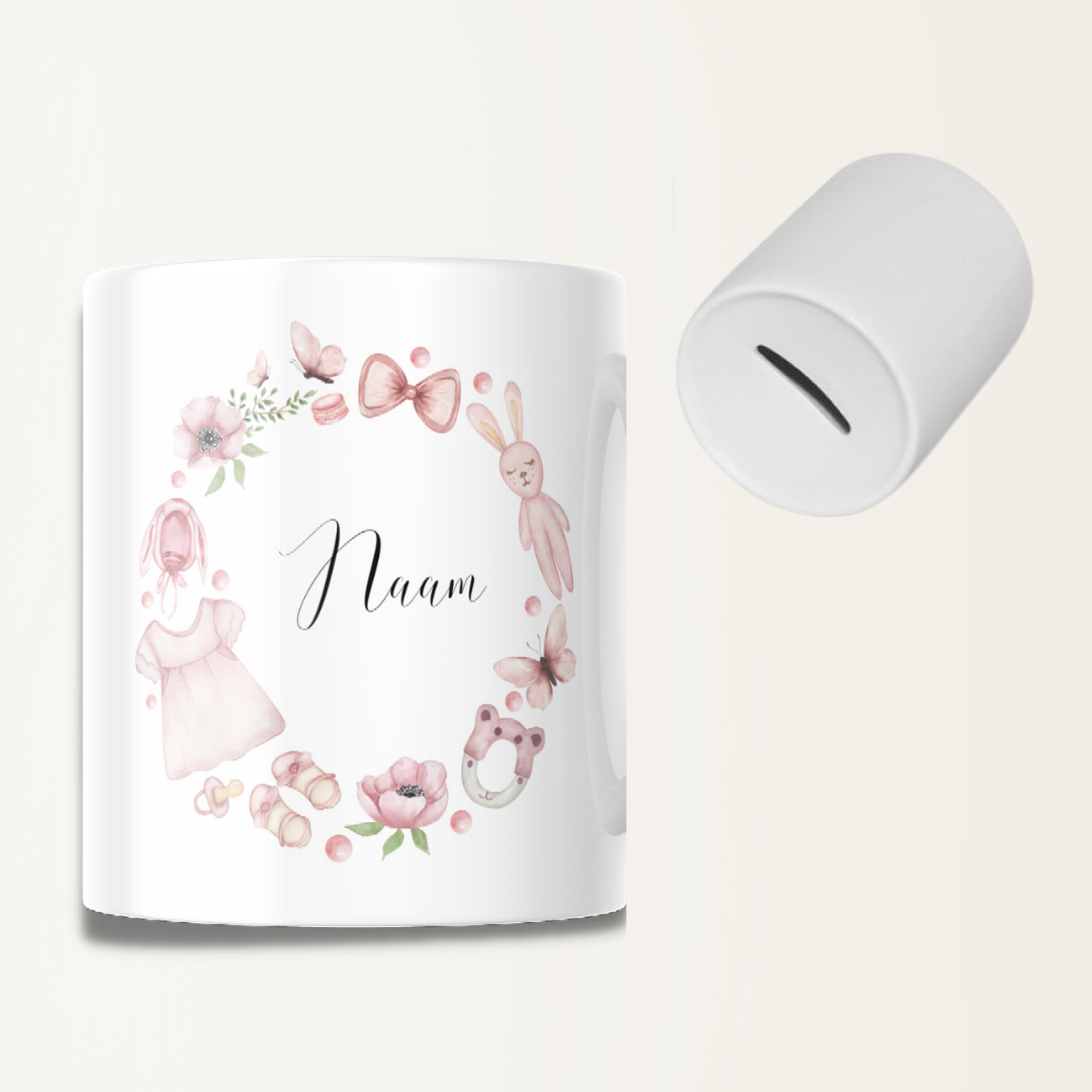 Spaarpot met naam - Baby meisje - Roze