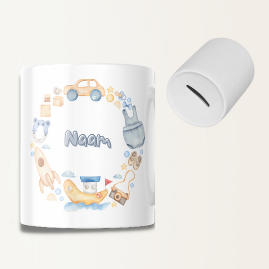 Spaarpot met naam - Baby jongen - Blauw