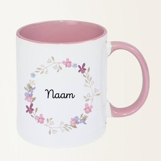 Mok met naam - Bloemetjes kader