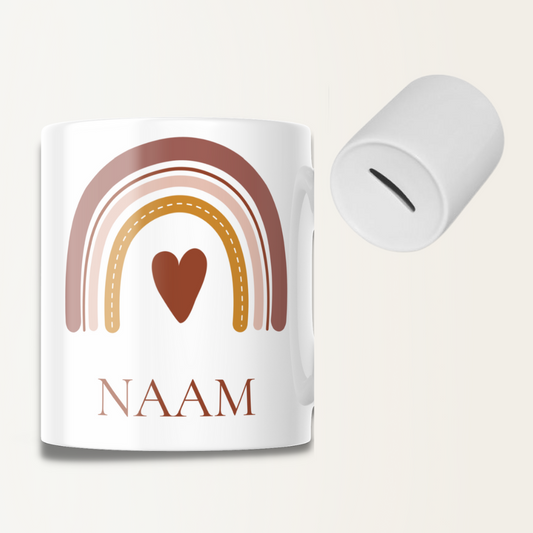Spaarpot met naam - Regenboog met hartje
