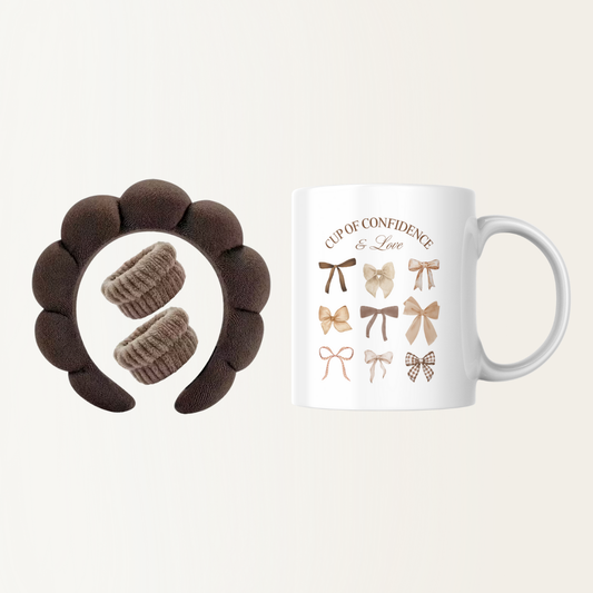 Set - Mok met fluffy haarband en polsbandjes - Cup of confidence - Skincare