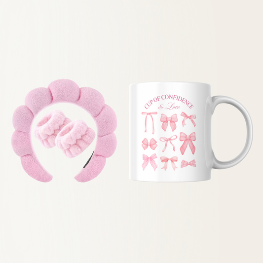 Set - Mok met fluffy haarband en polsbandjes - Cup of confidence - Skincare