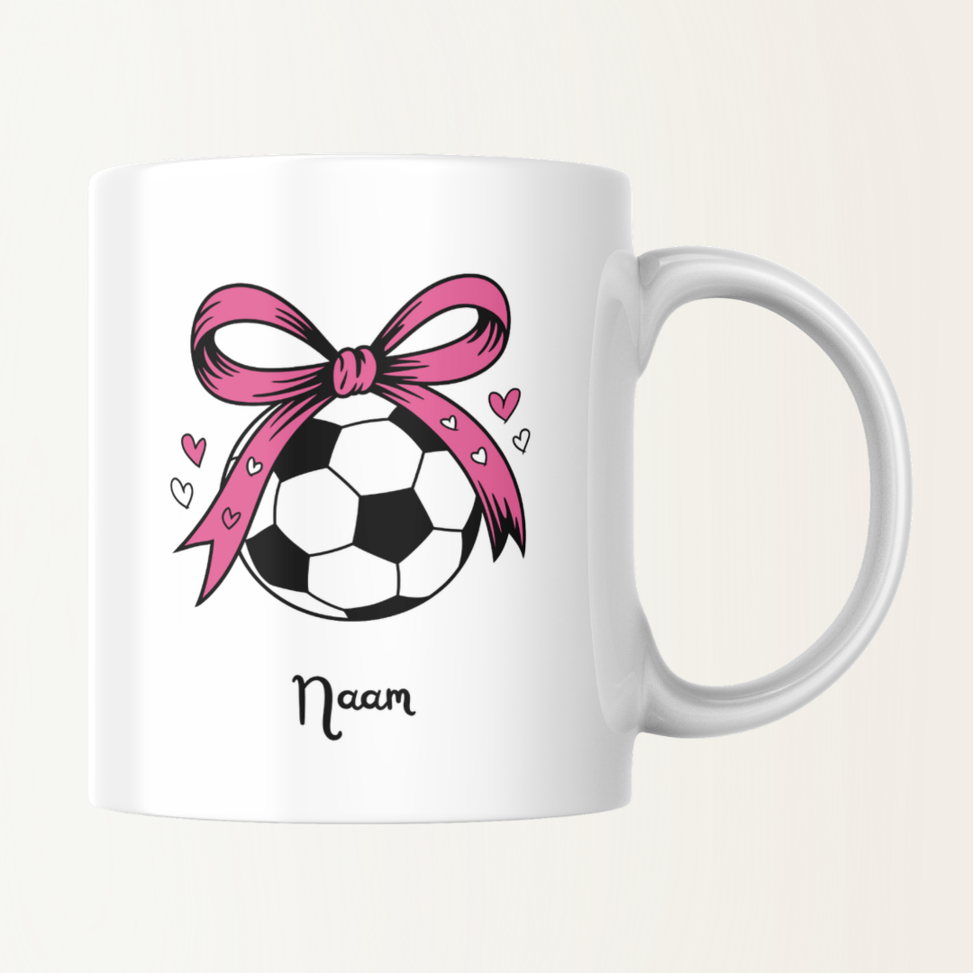 Mok met naam - Voetbal met strik