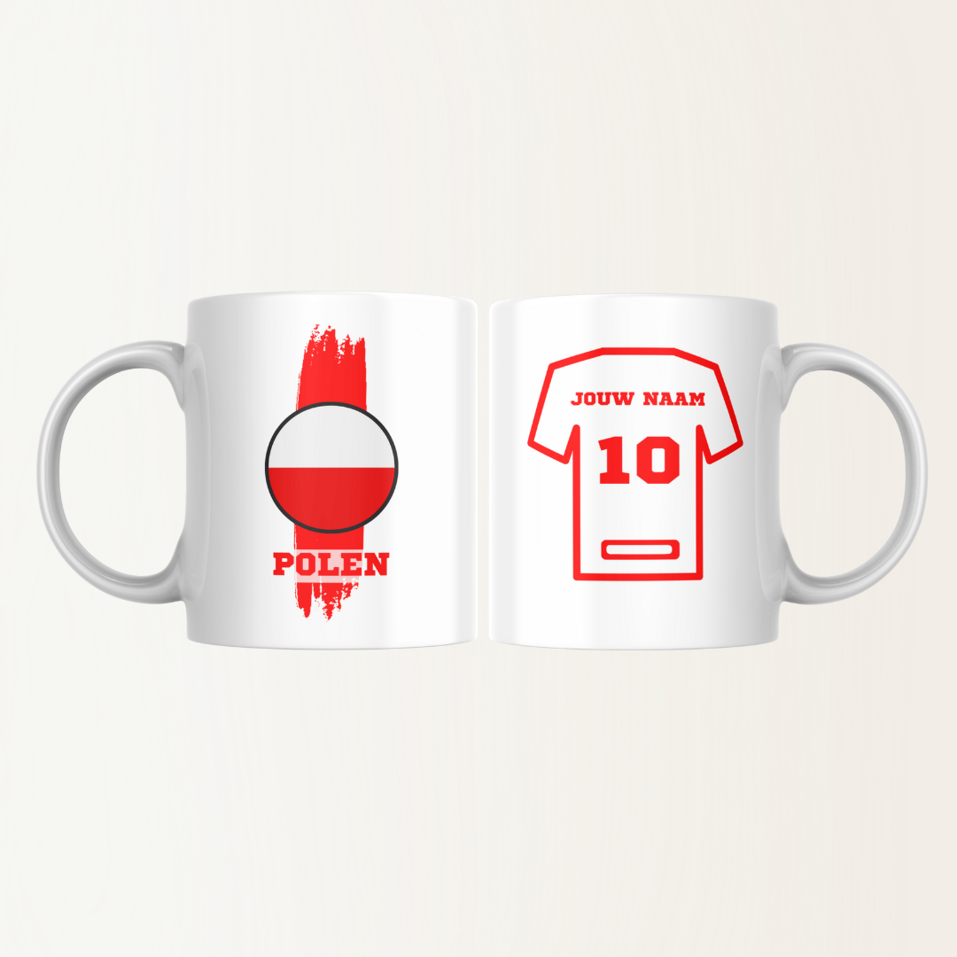 Mok met naam - Polen - Voetbalshirt - Rugnummer 10