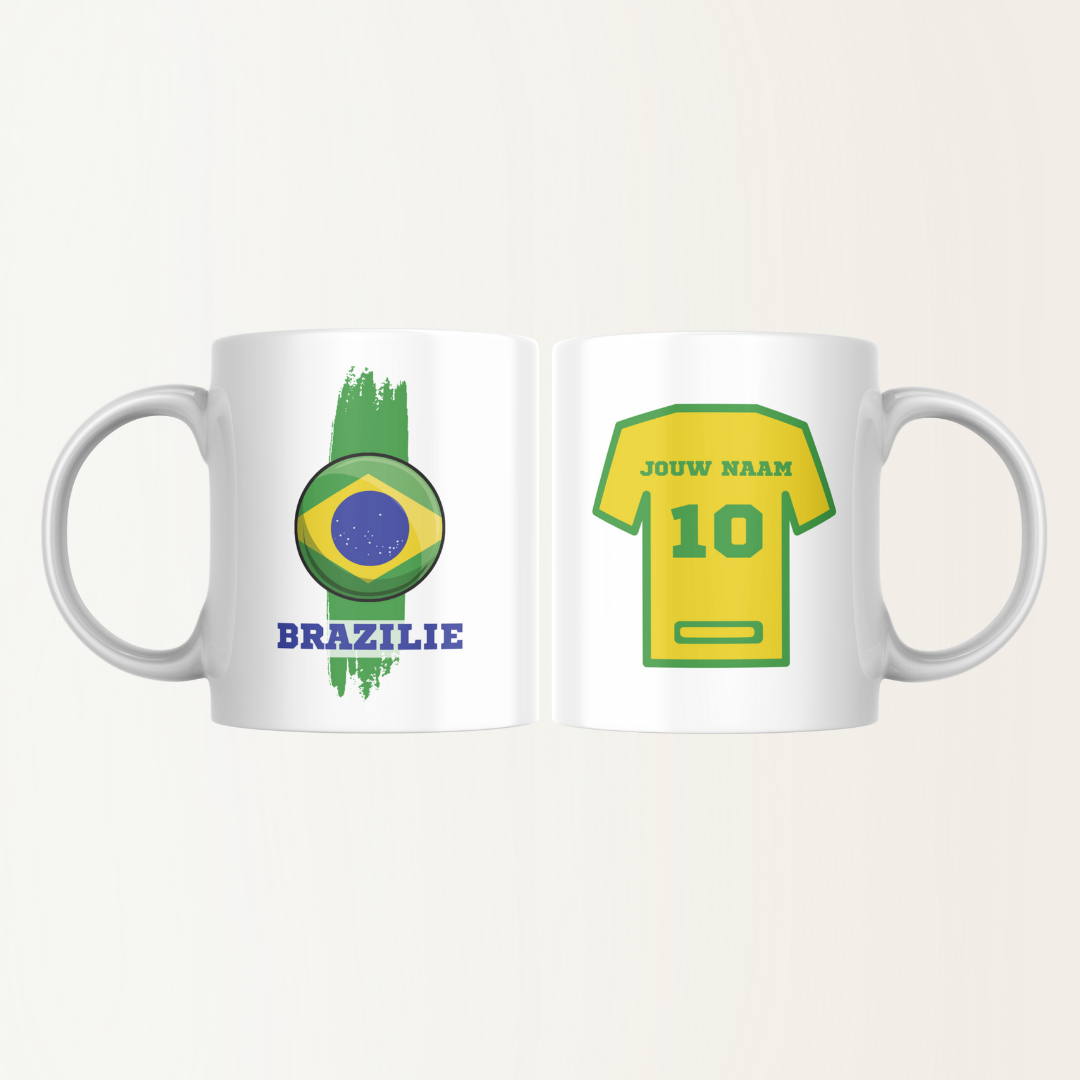 Mok met naam - Brazilië - Voetbalshirt - Rugnummer 10