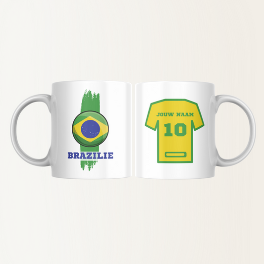 Mok met naam - Brazilië - Voetbalshirt - Rugnummer 10