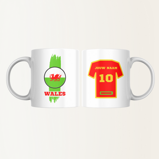 Mok met naam - Wales - Voetbalshirt - Rugnummer 10