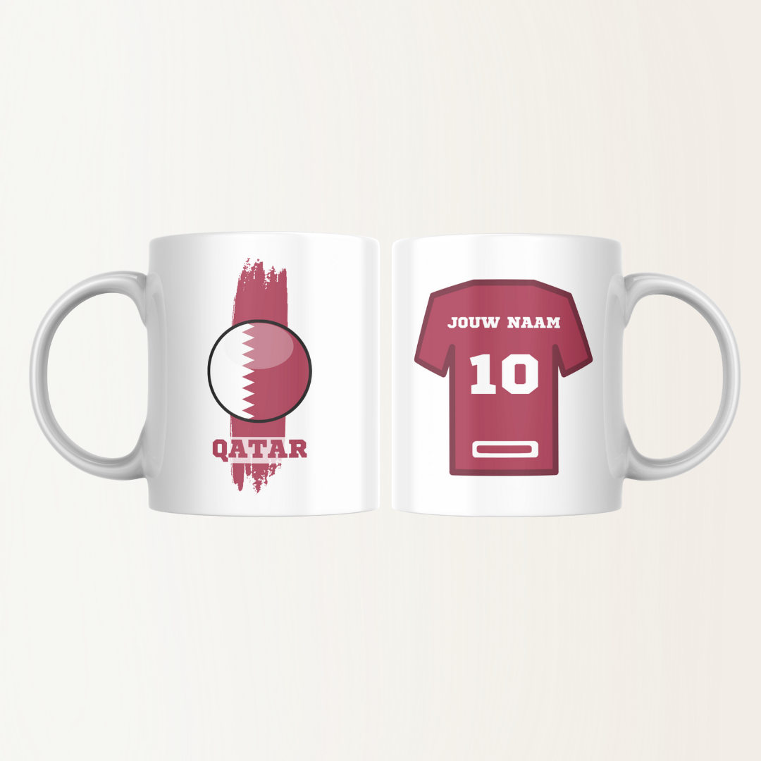 Mok met naam - Qatar - Voetbalshirt - Rugnummer 10