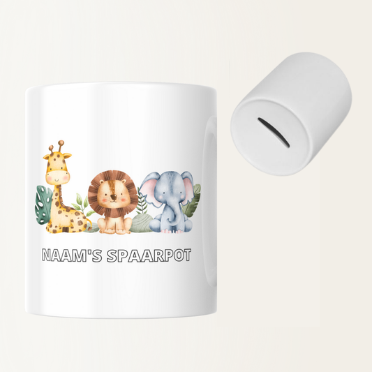 Spaarpot met naam - Giraffe - Leeuw - Olifant - Geboorte - Baby