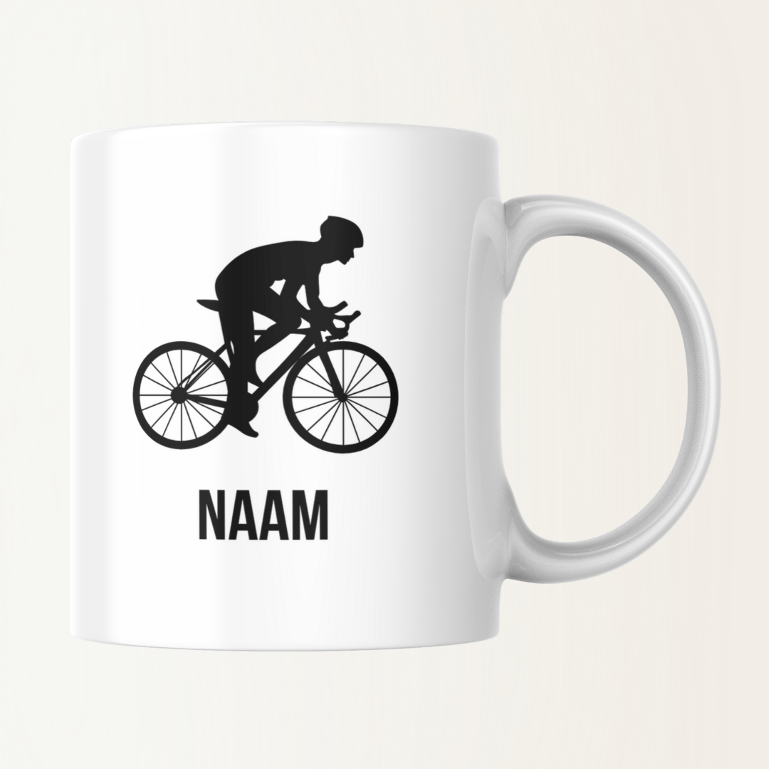 Mok met naam - Man met fiets - Wielrennen