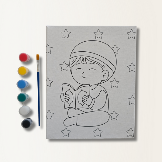 Islamitische canvas schilder set - Moslim jongen met boek - Sterretjes