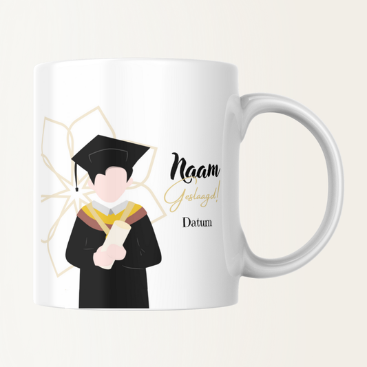 Mok met naam en datum - Geslaagd - Diploma - Jongen - Boy - Zwart