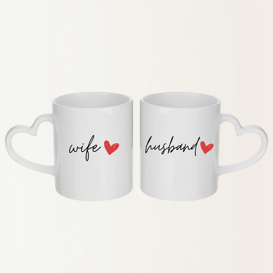 Mok set van 2 - Wife ♡ - Husband ♡ - Mok met hartjes oor -  Huwelijk