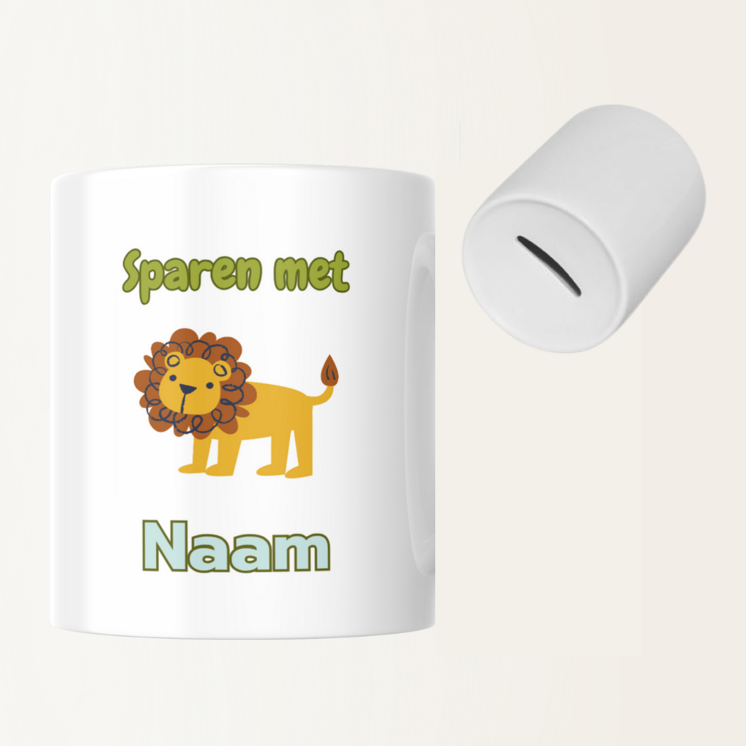Spaarpot met naam - Sparen met - leeuw