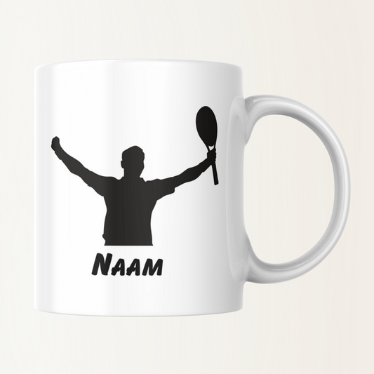 Mok met naam - Man met tennisracket- Tennis