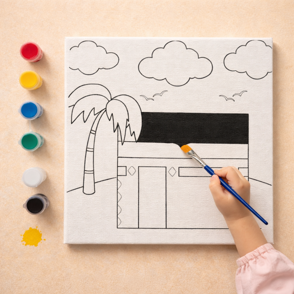 Islamitische canvas schilder set - Kabaa met palmboom